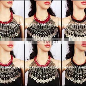 1960s Vintage Beaded Kuchi Tribal Old Coin Necklace - Afghani Ethnic Boho Gypsy Vintage Necklace Vintage Kuchi Tribal Coin Set thumbnail-1