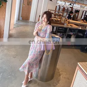 Puff Sleeve V-neck Floral Chiffon Dress Women Spring/summer 2020 New French Retro Gentle Style Skirt thumbnail-4