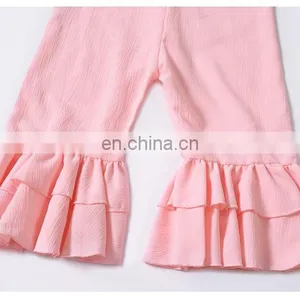2019 New Wide Leg Korean Fashion Pink Ruffle Pants Jumpsuits for Girls thumbnail-4