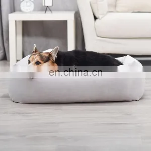 Rectangle Dog Bed Soft Velvet Fabric Pet Bed for Dogs & Cats With Non Slip Bottom thumbnail-2