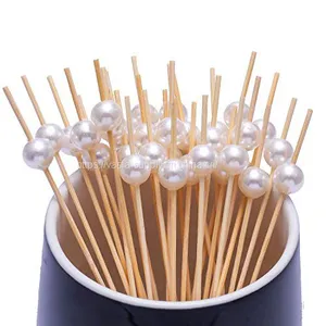 200 Pack Cocktail Picks 4.7 Inch Fruit Sticks Pearl Bamboo Toothpicks for Wedding Birthday Party Supplies (White) thumbnail-1