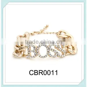 2014 Fashion Letter Gold Bracelet With Crystal Diamond thumbnail-1
