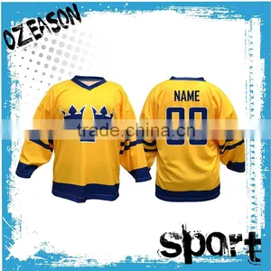 2016 Latest Design Yellow Ice Hockey Jersey Custom Made thumbnail-1