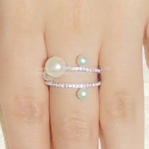 S925 Sterling Silver Ring With Crystal Diamond Pearl Ring thumbnail-2