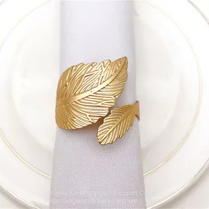 Elegant Metal Gold And Silver Leaf Napkin Rings & Accessories For Hotel Wedding Table Decor thumbnail-2