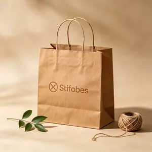 Custom Logo FSC Certified Recycled Kraft Paper Clothing Bags, Eco-Friendly Paper Shopping Bags With Twisted Handles for Apparel Stores thumbnail-1