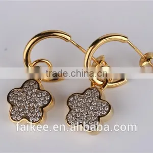 Wholesale Fashion Lady's Jewelry 925 Sterling Silver Earring Gold Plated Wax Micro Pave Setting Earring thumbnail-6