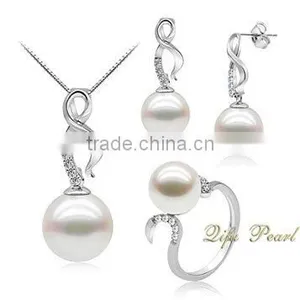 Silver Freshwater Pearl Jewelry Set and CZ thumbnail-1