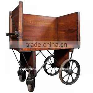 Vintage Industrial Furniture Antique Look Wine Cart With Casted Iron Wheels thumbnail-1