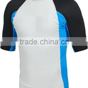 92% Polyester 8% Spandex (Lycra) Short Sleeves Lunar Color Compression Shirt / Rash Guard With Blue Side Panels & Black Sleeves thumbnail-1