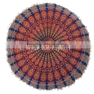Indian Mandala Pillow Cover Decorative Throw Pillows Large Round Floor Cushions Pom Pom Roundie Boho Pillow Shams thumbnail-1