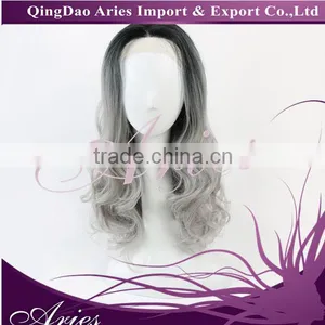 16" Long Ombre Grey Curly Wavy Lace Front Wig Heat Resistant thumbnail-4