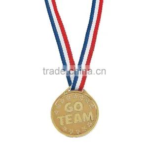 Plastic GoldtoneTeamwork Medals With Custom Design "Go Team" on One Side and a Thumbs up With "Great Teamwork!" on the Reverse thumbnail-1