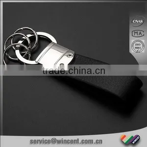 Custom Engraved Logo Three Rings Leather Keyring thumbnail-2
