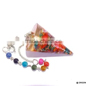 Orgonite Mix Onyx Stone Smooth Pendulum With Chakra Chain thumbnail-2