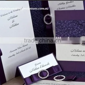 2016 Newmengxing Elegant and Vintage Purple Color Embosing Wedding Invitation Card, Purple Ribbon thumbnail-4