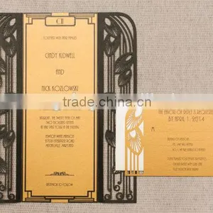 2016 Newmengxing Art Deco Wedding Invitation, Laser Cut Art Deco Motif, Unique Wedding Invitation, Modern Invite thumbnail-4