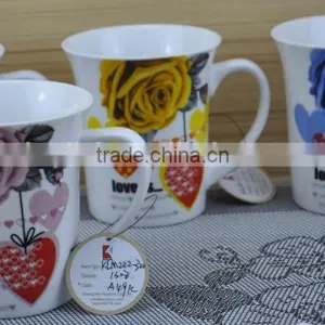 14OZ Bright Red Flower Design With Handle Decal Printed Coffee Cups, Shiny Surface Porcelain Mug, KL5001-11028 thumbnail-6