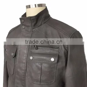 2016 Latest USA Design of Mens PU Leather Jacket thumbnail-3