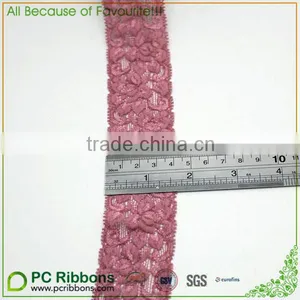 1.5" Width Rose Mauve Mesh Stretch Lace Trim Craft for Evening Gown thumbnail-3