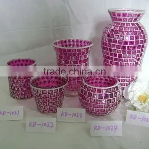 Mosaic Glass Vase and Candle Holder With Electroplating Patern thumbnail-2