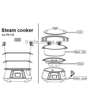XJ-7k118 3 Layer 7 Programmes LCD Display ,external Water Filter 800w 11.5L Stackable Optima Steamer thumbnail-6