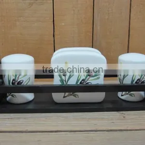 New Olive Ceramic Salt and Pepper Shaker With Napkin Holder thumbnail-1