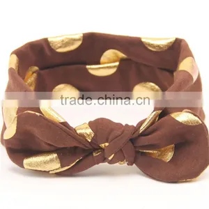 Gold Polka Dot Baby Headbands Big Bow Baby / Infant Top Knot Rabbit Ear Headbands For Babies thumbnail-5