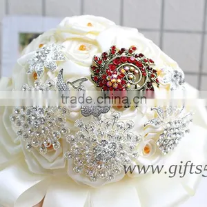 Amazing Wedding Bouquet With Rhinestones Beadings Pearls and Glaring Jewels Satin Ribbon Bow Knot thumbnail-2