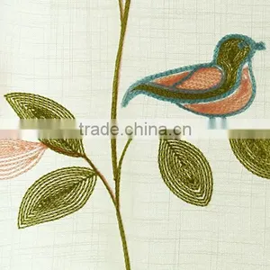 Natural Material Leaf Pattern Embroidered Grommet Curtain thumbnail-2