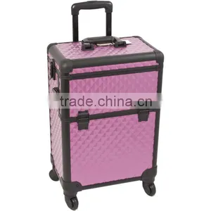 Cosmetic Portable Easy Go Aluminum Rolling Makeup Artist Train Case Purple thumbnail-2