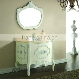 2 Doors Bathroom Cabinet Unit With Beige Yellow Marble in White WTS138 thumbnail-1