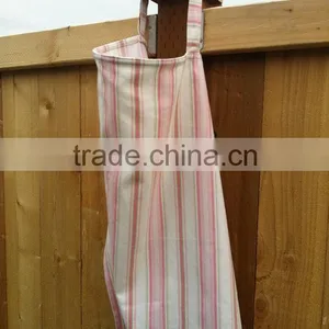 100% Cotton Light Pink White Stripe Woven Fancy Long Apron thumbnail-1
