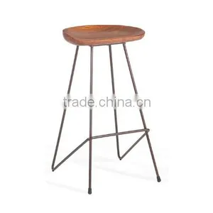 2016 Hot Sale Modern Design Replica Furniture Wooden Seat Metal Legs Bar Stool High Chair Supplier for Sale thumbnail-3