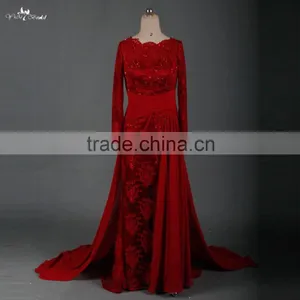 RSE665 Sexu Back Open Keyhole Long Sleeves Wine Red Arabic Patterns Of Lace Evening Dress thumbnail-1