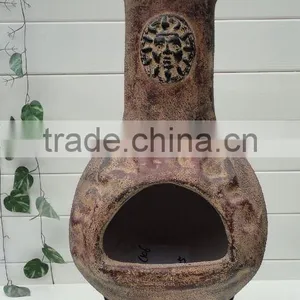 Decorative Sun Face Antique Outdoor Clay Chiminea for Garden Use thumbnail-1