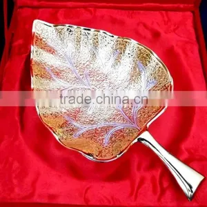 Return Gift, Wedding Gift Gold and Silver Plated Leaf Shape Tray thumbnail-3