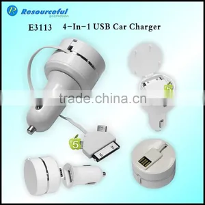Good Quality USB Car Charger With Retracted 3-in -1 Cable thumbnail-2