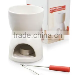 Ceramic Chocolate Fondue Set With Candle and Forks thumbnail-6