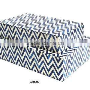 Blue and White Chevron Pattern Bone Mosaic Wooden Box Match Available in All Sizes and Colours thumbnail-1