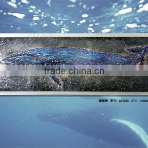 Framed Handmade Seascape Oil Painting Lacuqer Blue Whale for Home Decoration thumbnail-2
