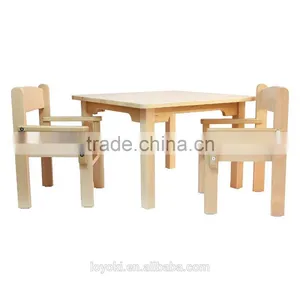 Children's Furniture Solid Beech Wood Kids Table and Chair Set of 3 Natural Varnish Used Kids Table and Chairs thumbnail-2