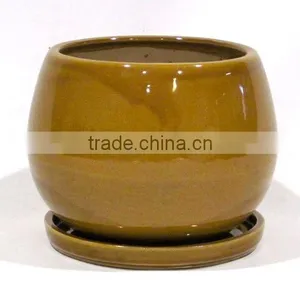 Indoor Color Galzed Ceramic Garden Pot With Saucer thumbnail-1