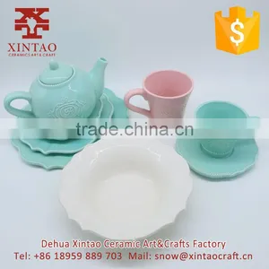 Blue Elegant Porcelain Embossed Flower Ceramic Tea Pot thumbnail-5