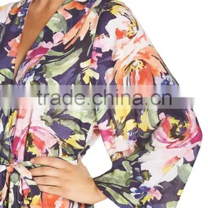 Floral Print Janpanese Kimono Style Robe for Women Long Sleeve Silk Kimono Robes Wholesale Custom Made thumbnail-5