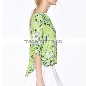 Lady's New Summer Fashionable Printed V Neck Design Long Sleeve Models Short Sleeve Blouse thumbnail-3