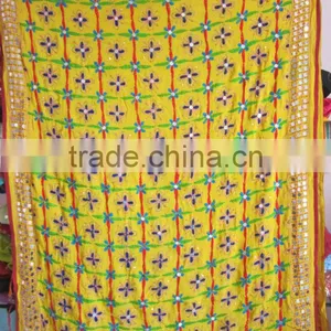 Yellow Hand Embroidered PHULKARI DUPATTA SHAWL thumbnail-1