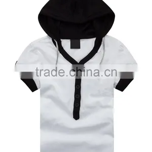 Unisex V-neck T-shirts With Short Sleeves With Hood thumbnail-1