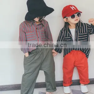 1-7 Years 2017 Wholesale Autumn Cotton Full Sleeve Stripe Pocket Kids Boys Shirts (pick Size Color) thumbnail-4