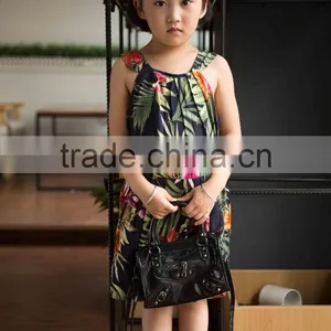 Fashion 2016 Girl Sleeveless Strap Dress Bright Color Printed Flower Girl Dress thumbnail-2